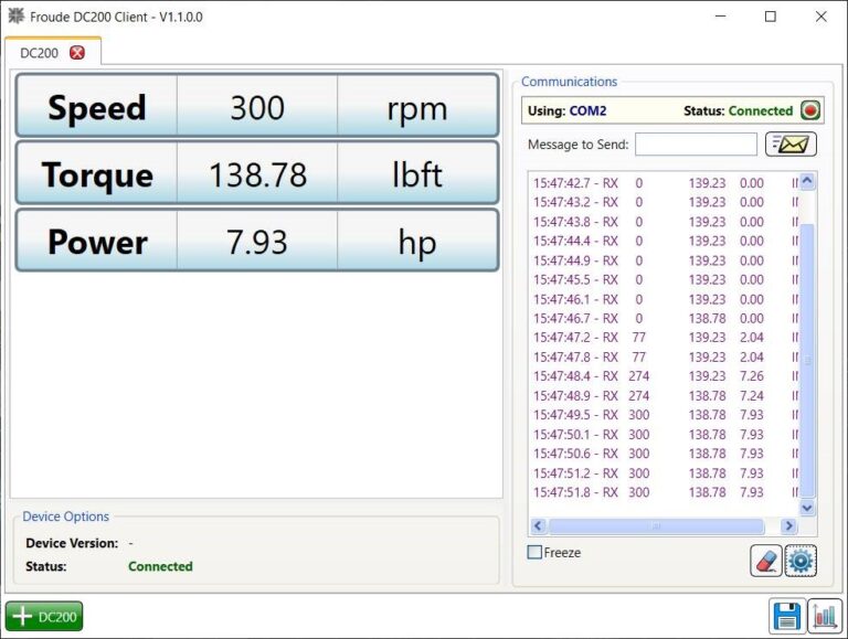DC 200 dyno screen